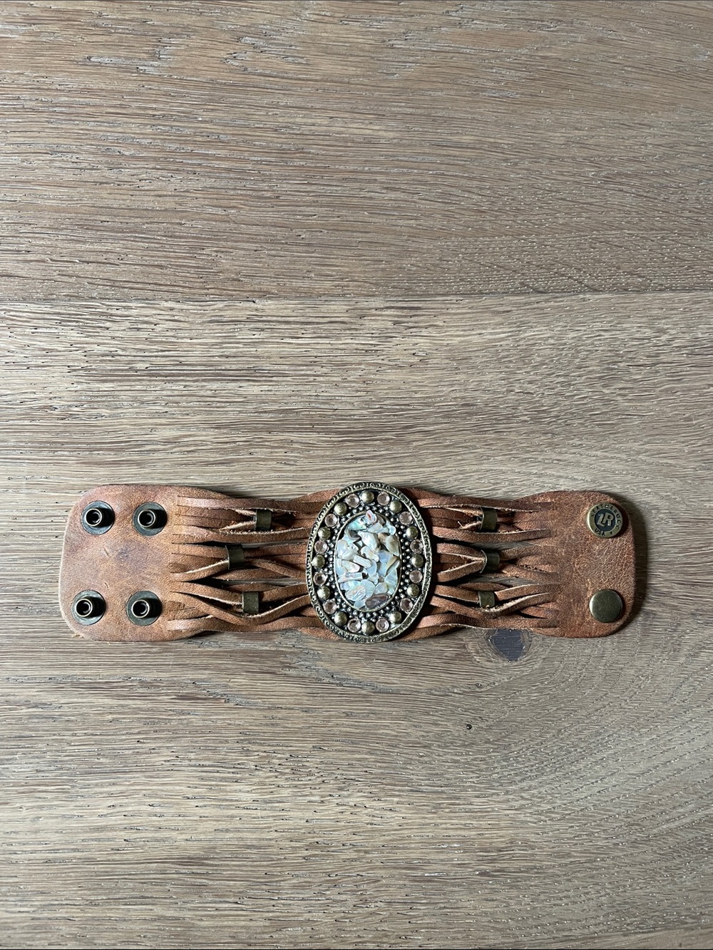 Leather Rock Bracelet Australian Crystals Iridesant Chips Leather Cuff Western